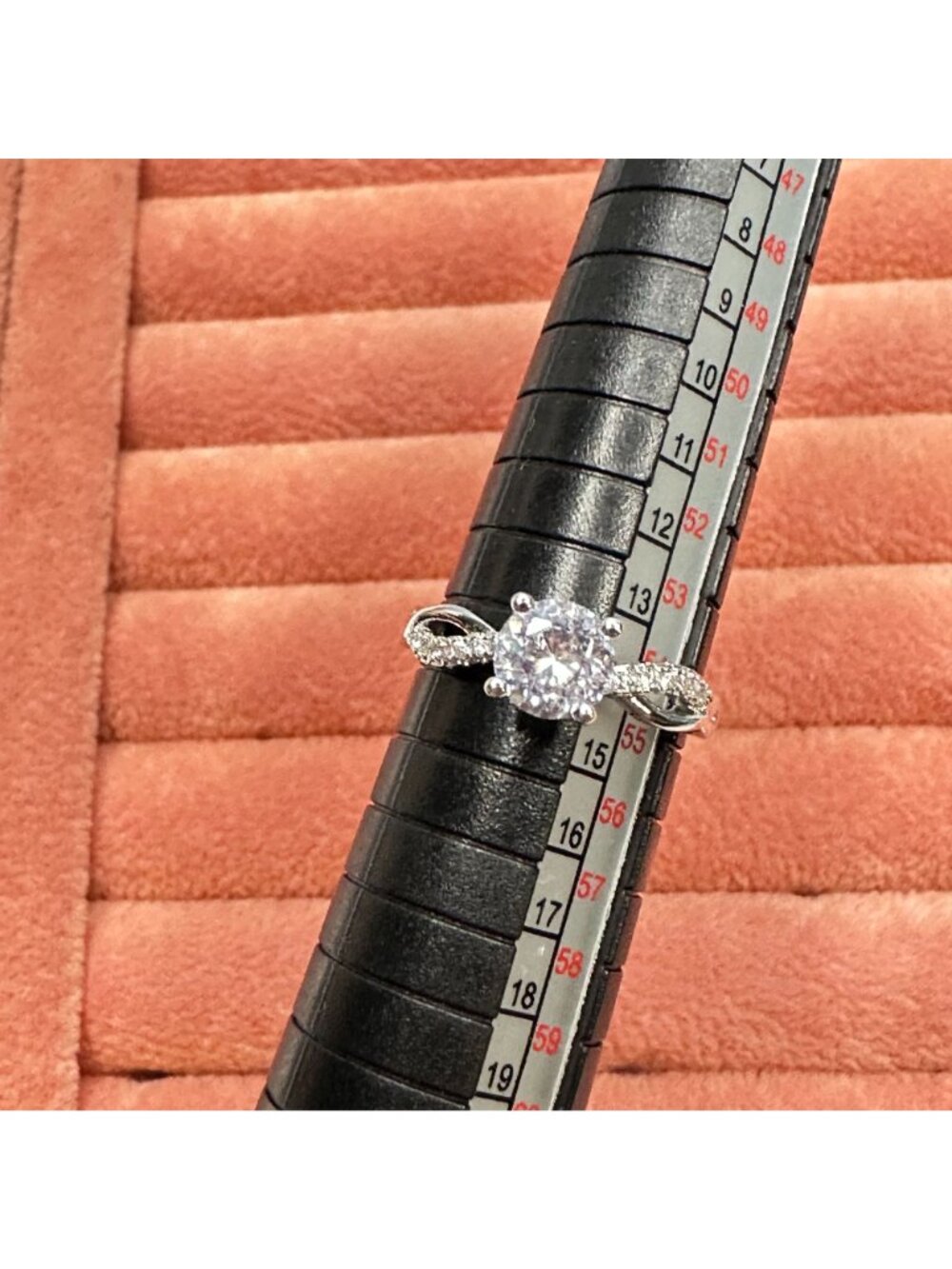 Silver-Tone Cubic Zirconia Engagement Ring Twisted Band Design Size 7 Adjustable - Picture 7 of 8